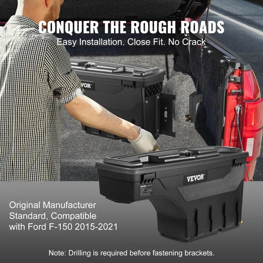 Truck Bed Storage Box Lockable Swing Case with Password Padlock 6.6 Gal 25 L ABS Wheel Well Tool Box Waterproof and Durable Co