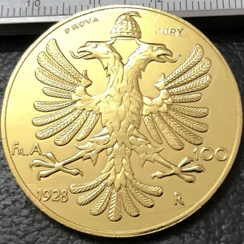 نسخة عملة ذهبية بنمط فرانغا آري زوج آي بروفا, 1928 ألبانيا 100 ٪ ، النوع 2