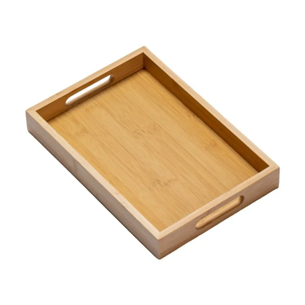 Decorate Tray Rectangular Bamboo Wooden Tray Walnut Color With Handle Food Storage Trays Dessert Pallet Coffee Table