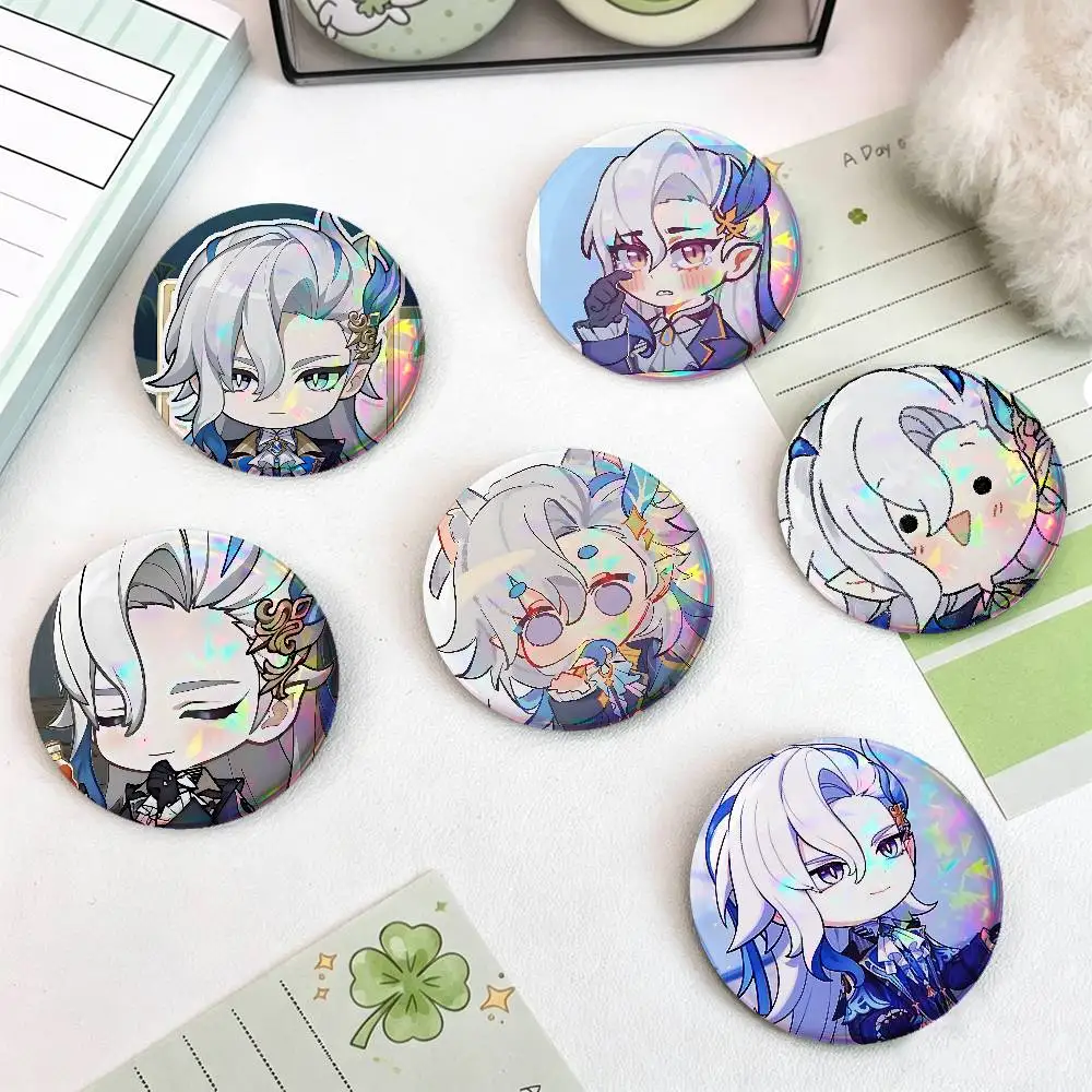 Cartoon Neuvillette For Badge Custom Laser Hologram Enamel Pin Badge Metal Lapel Brooch For Clothes Bag Accessory Gift