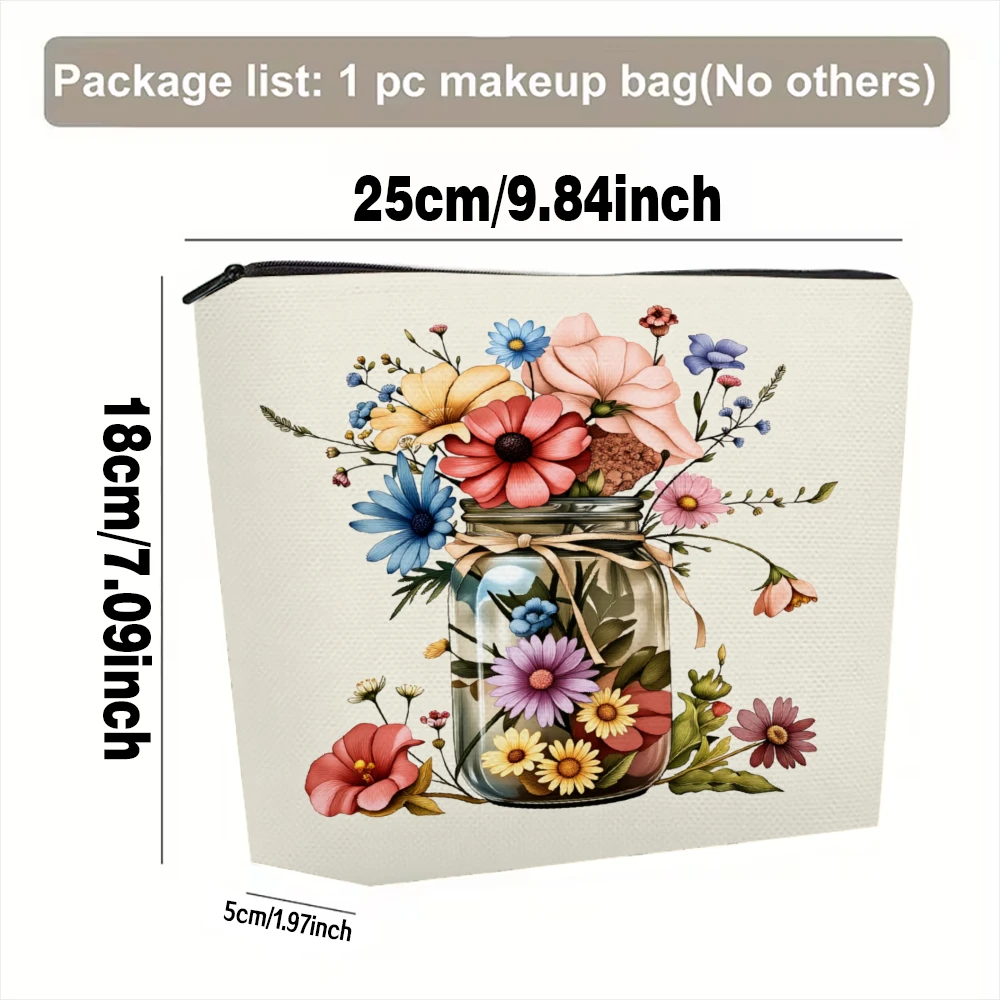 Floral Jar Bouquet Design Pattern Makeup Bags for Girls Cosmetic Pouch Toiletry Bag Pencil Case Travel Storage