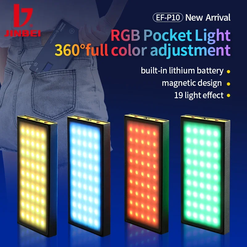 

JINBEI EF-P10 RGB 3 Pcs Light Mini LED Camera Light Full Color Panel Lamp 2700~10000k Photo Video Lighting For Youtube Tik Tok