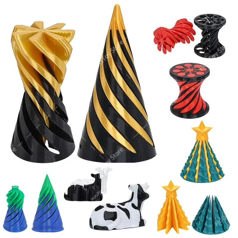 3D Printed Spiral Cone Toy Impossible Pyramid Christmas Tree Passthrough Sculpture Mini Vortex Thread Illusion Fidget Toy