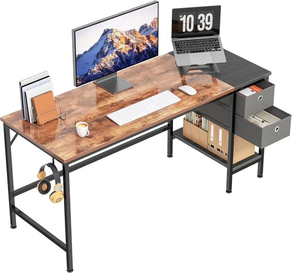 HOMIDEC Office Desk, Computer Desk with Drawers 47 Study Writing Desks for Home with Storage Shelves, Desks & Workstations