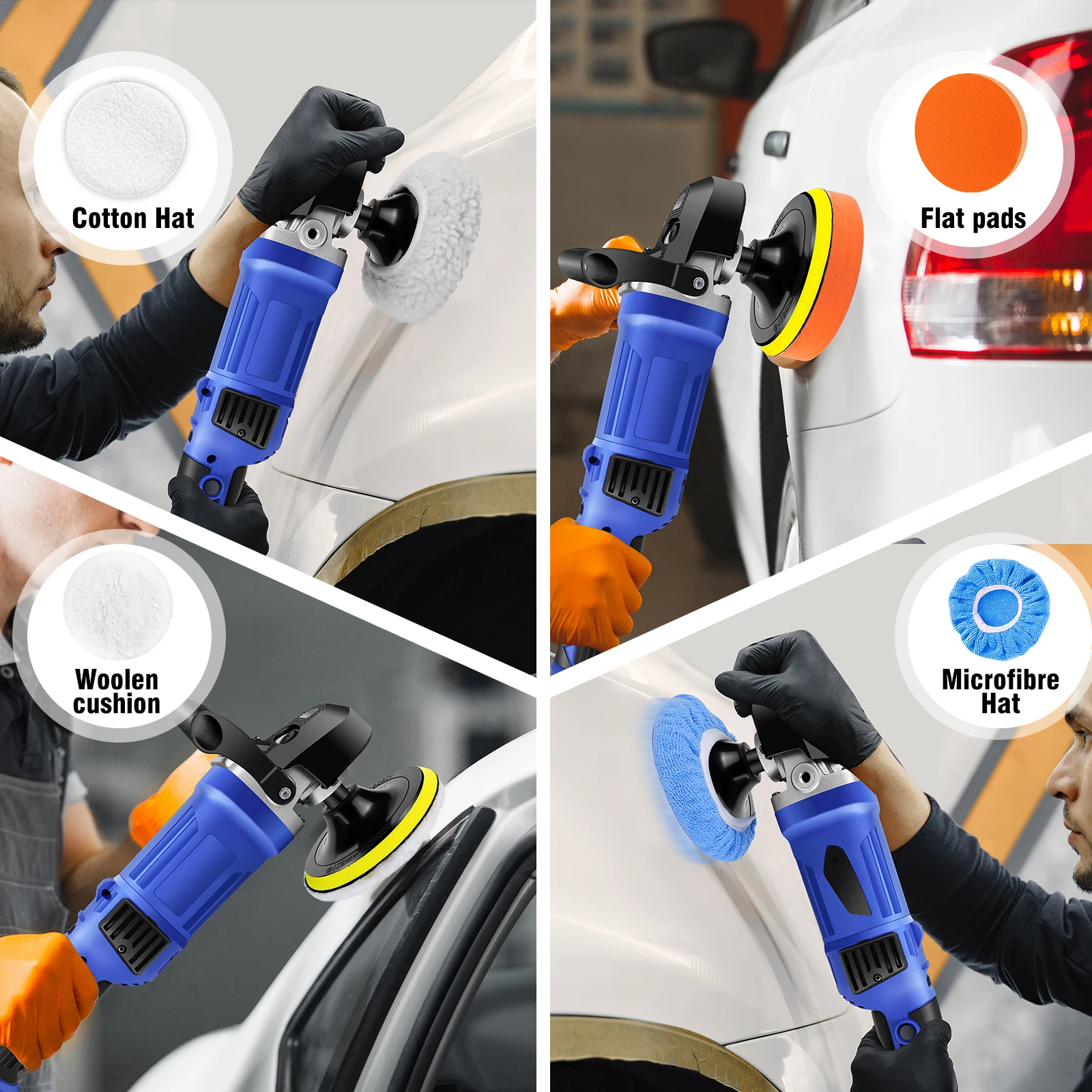 Electric Dual Action Polisher for Car, 1400W Electric Polishing Machine, 800-3500 RPM, 150-180mm, 6 Variable Speed Control