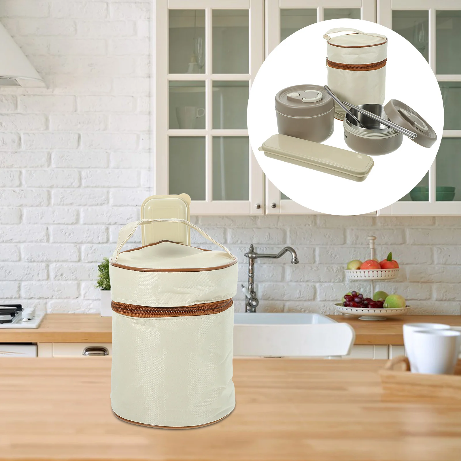 

1 set 2 Layers Steel Lunch Box Soup Bowl Ramen Container Portable Stainless Steel Bowl Food Containers Insulated Bag Included