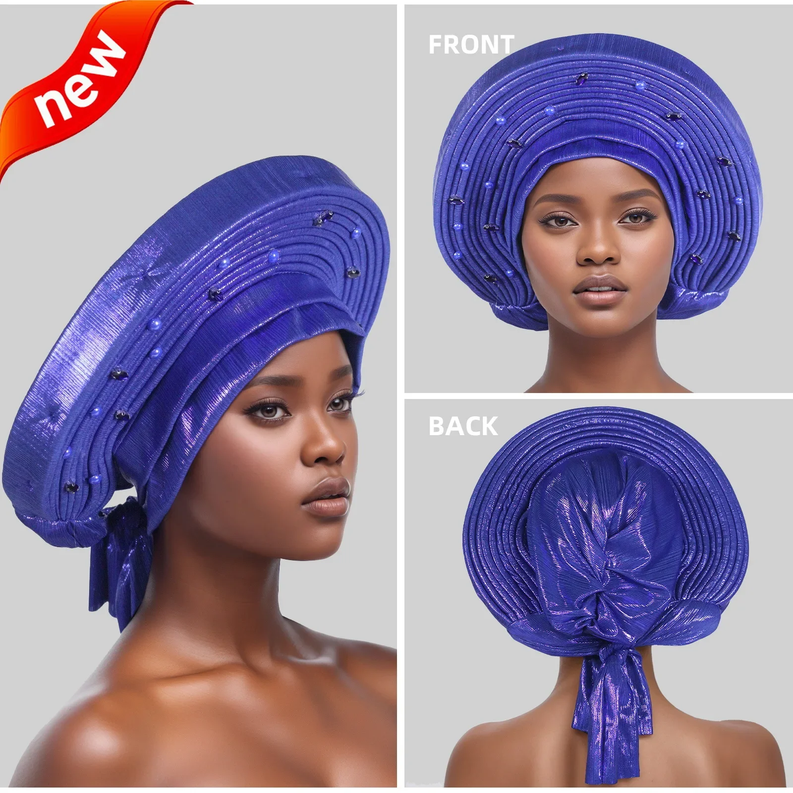

Nigeria Head Ties Wedding Party Headgear Elegant African Headtie Diamonds Turban Already Made Women's Auto Gele Female Head Wrap