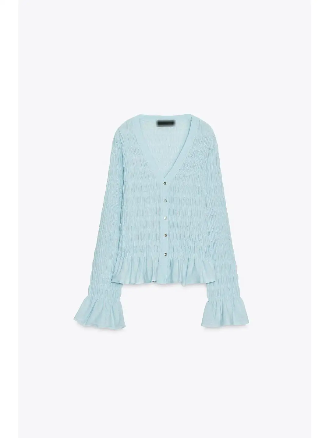 เสื้อสเวตเตอร์ถักไหมพรมผู้หญิง แขนยาว คอวี ติดกระดุม แต่งระบายหลายชั้น สไตล์แฟชั่นฤดูใบไม้ร่วง