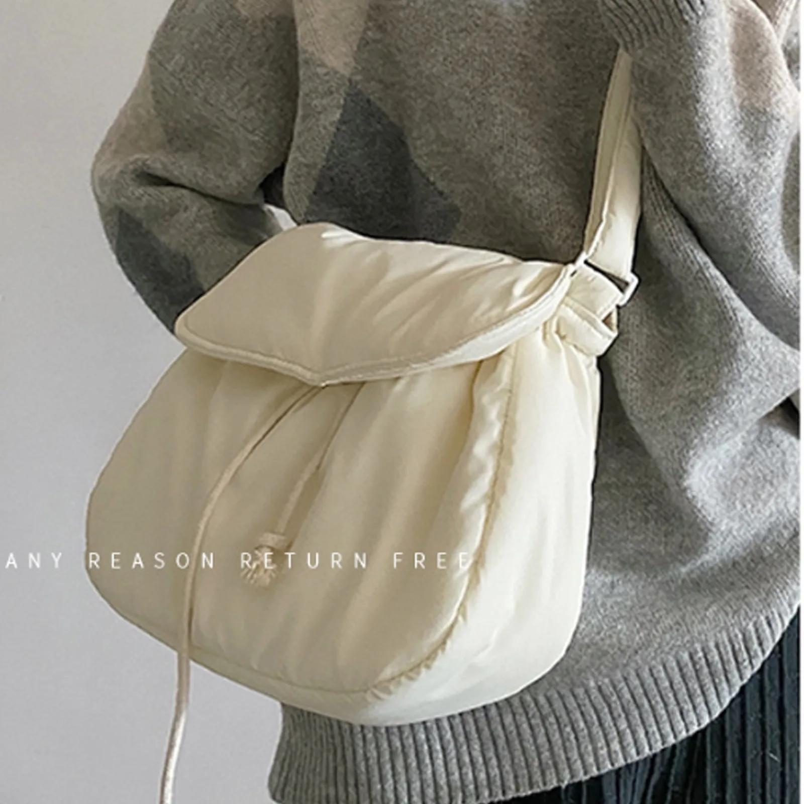 2023 Simple Soft Cotton Women\'s Casual Crossbody White Large Capacity Messenger Purse Student Bag Lady Fashion Bags Shoulder Bag