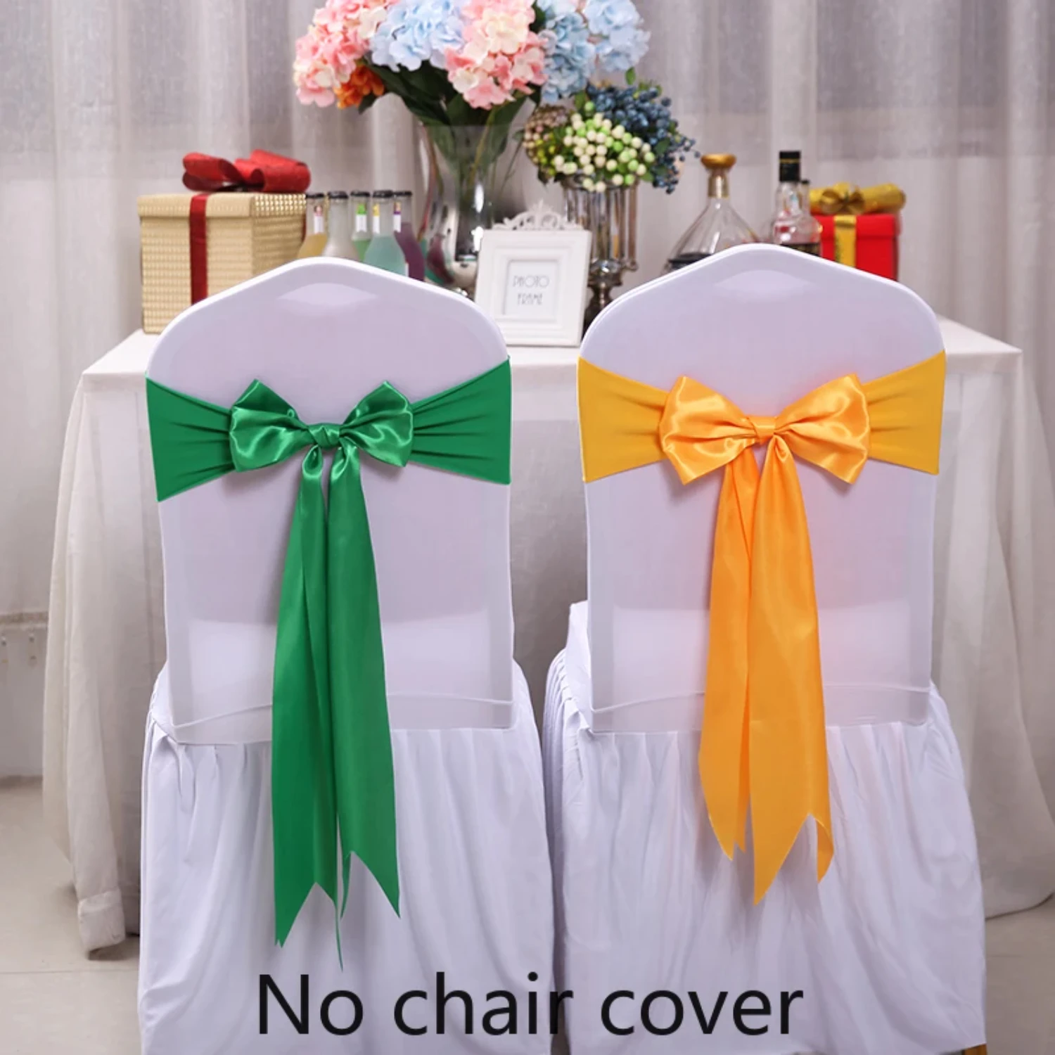 25pcs Satin Spandex Chair Cover Band Ribbons Chair Tie Backs  Party Banquet Decor Wedding Decoration Knot Chair Sashes