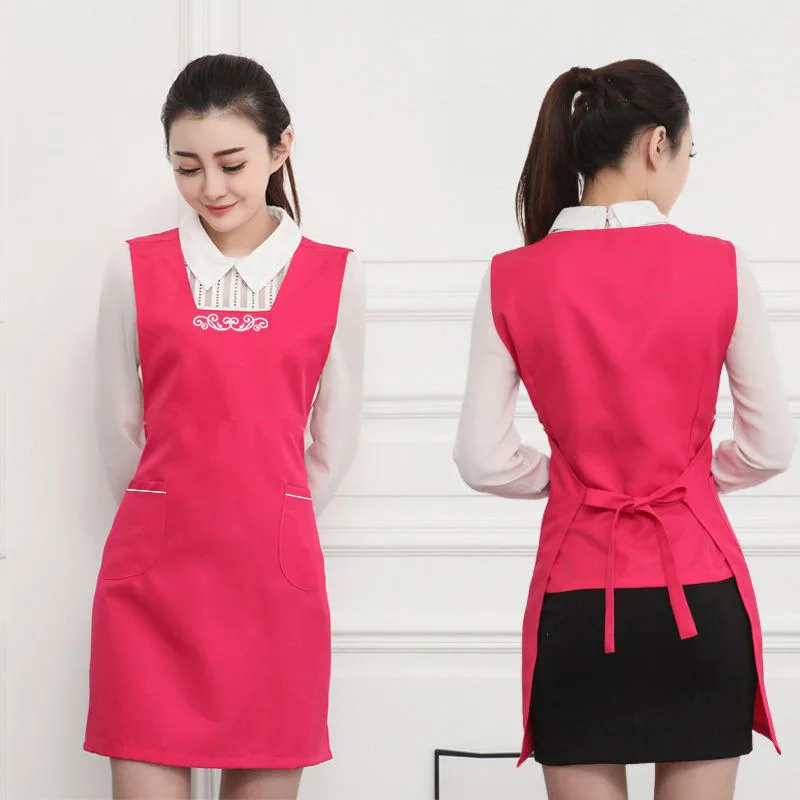 

Women Waitress Apron Sleeveless Slim Dress Bodycon Pinafore Coffee Cooking Kitchen Restaurant Hotel Household Overal Multi Color