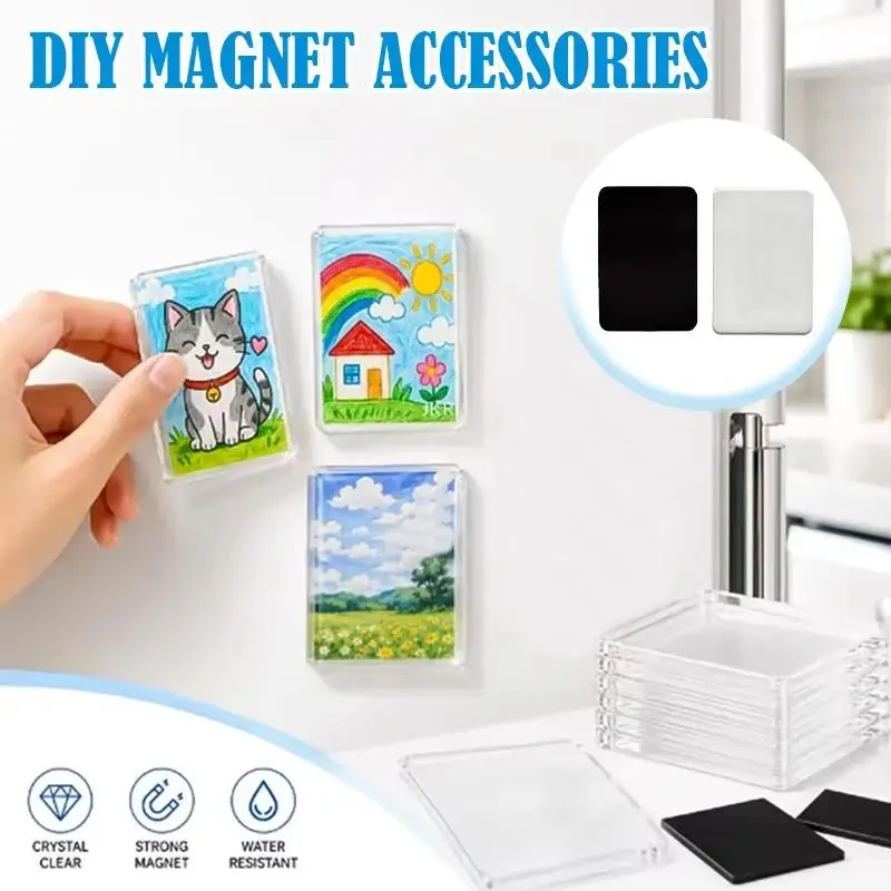 1/10 PCS Clear Acrylic Blank Magnets Smooth Surface Strong Magnetic Back Perfect For DIY Crafts Fridge Decoration Projects