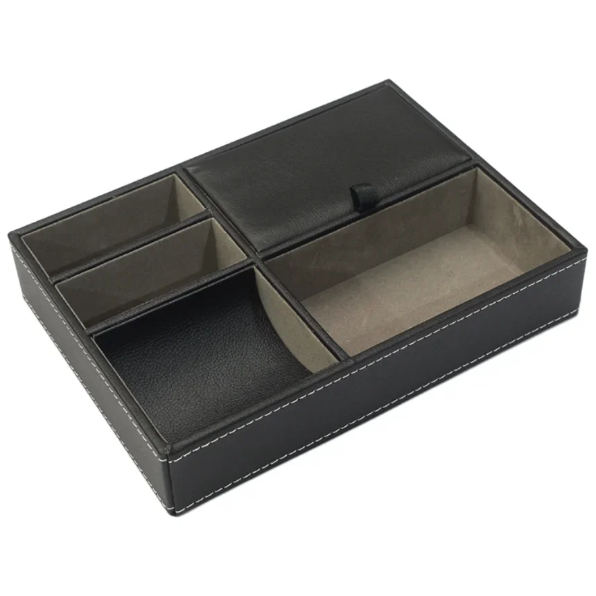 1pc Pu Leather Nightstand Tray Organizer For Men Desk Dressing Room Top Storage Box Jewelry Keys Phone Wallet Watch Accessories