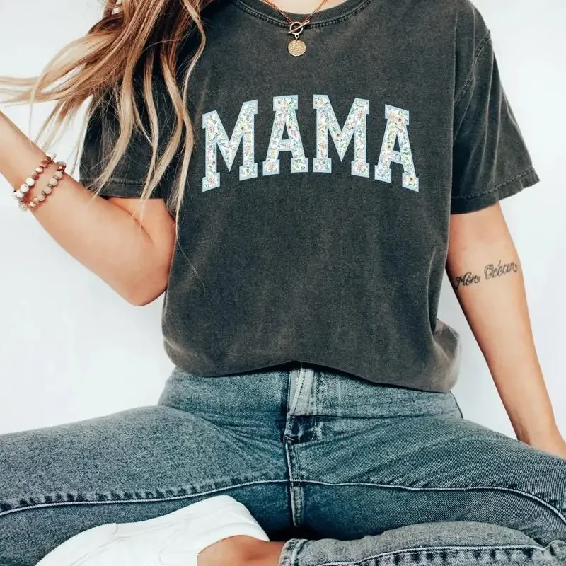 Retro Floral Mama T Shirt Varsirty Flower New Mom Mother'S Day Mothers Vintage Momma