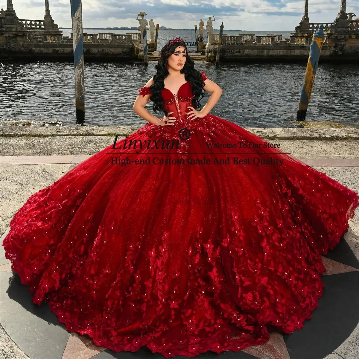 

Бальное платье принцессы, платья Quinceanera с 3D цветочной аппликацией, кружевное мексиканское платье с открытыми плечами, милое платье для дня рождения 16, Vestidos De 15 Años