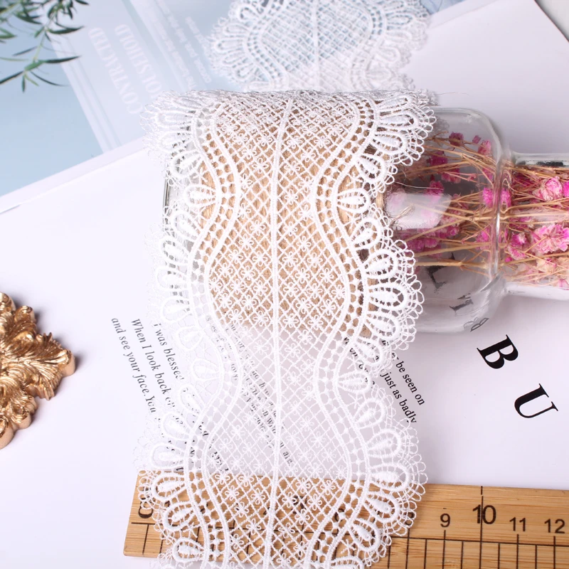 

White Polyester Flowers Lace Trim Fabric Ribbon DIY Clothing Art Dress Skirt Tablecloth Decoration Sewing Accessories