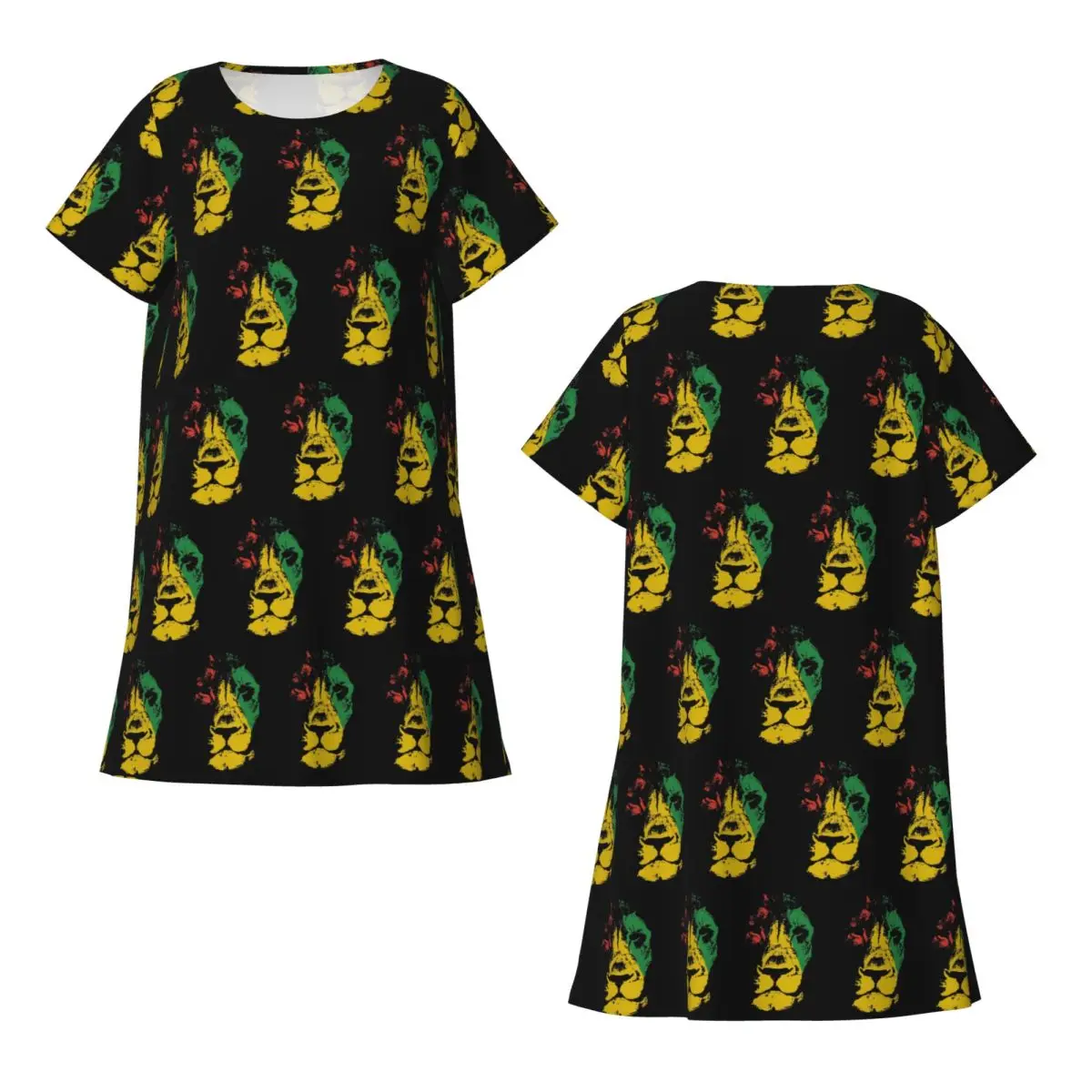Custom Rastafarian Flag Lion Short Sleeves Nightdress For Sleeping Sleepshirts Women Short Sleeve Nightgowns Loose Pajama Dress