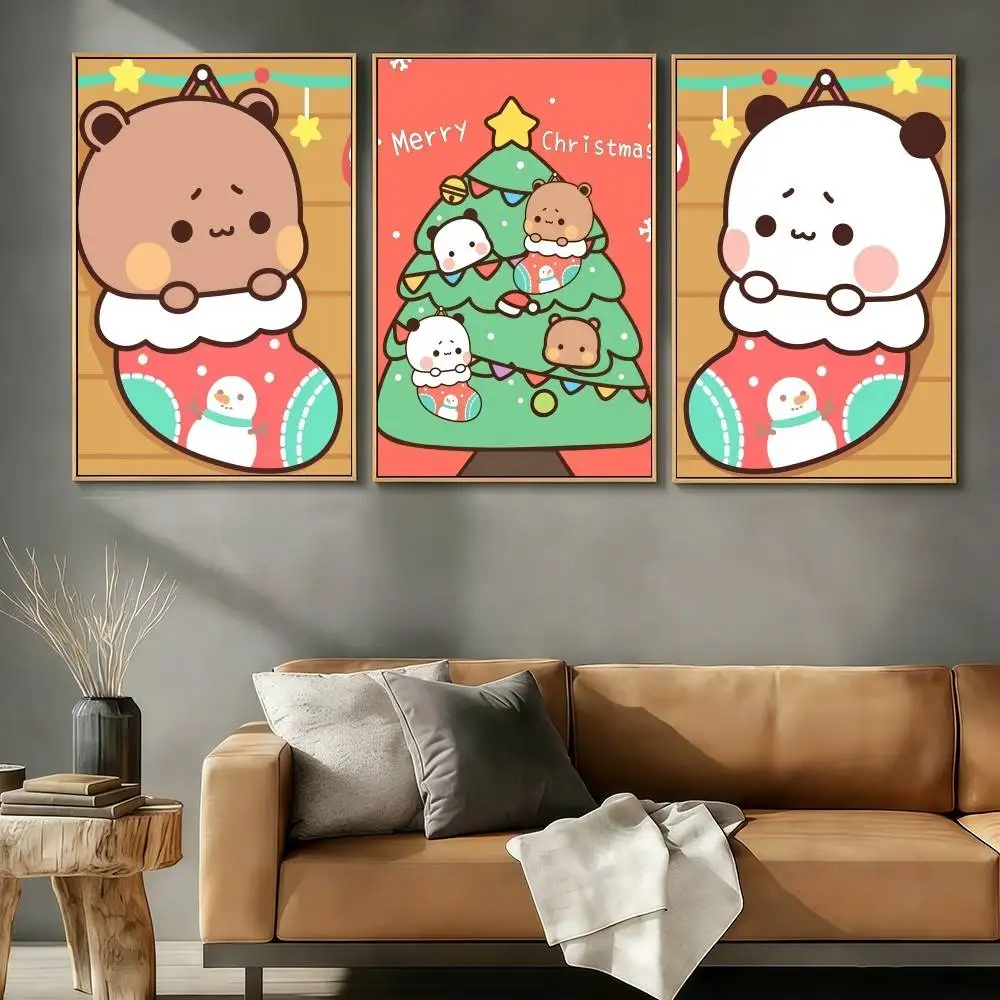 Christmas Panda Bear Bubu Dudu Poster Stickers High-Quality Classic Print Retro Wall Decor Living Room Home HD Gift Holidays