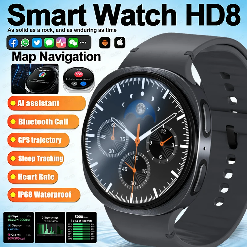 2026 Neue HD8-Smartwatch, 1,46 Zoll, Al-Assistent, SOS-Sportmodus, Herzfrequenz, Frauengesundheit, IP68, wasserdicht, Bluetooth-Anruf, Smartwatch
