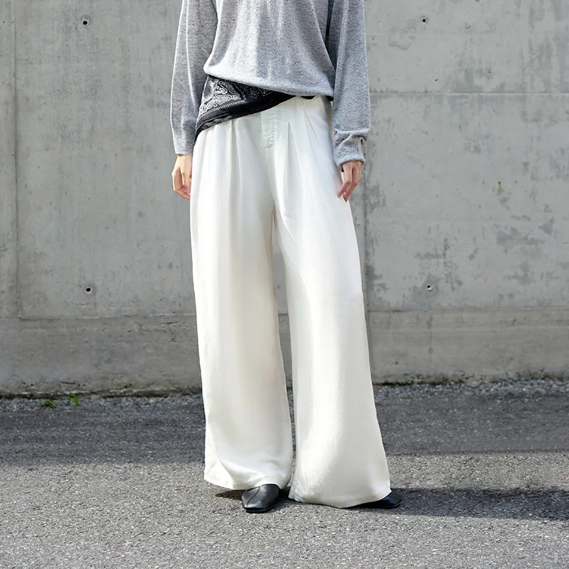 Lyocell Linen Pant Women’s High Wasit Wide-leg Pants Spring/Summer Loose Straigh Casual White Long Trousers Office Lady Botto