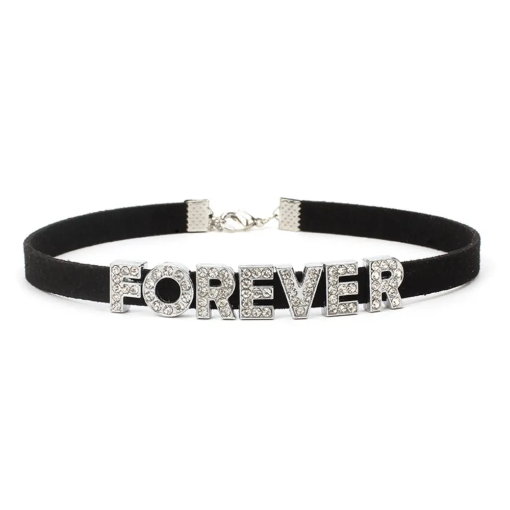 Crystal Letter Name Choker Necklace For Women Fashion Black Velvet Leather Short Neck Party Club Jewelry Gifts DIY Custom Name