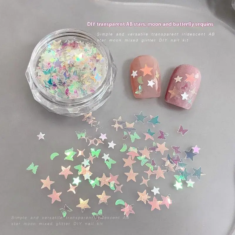 1 scatola di mini stelle scintillanti amore farfalla glitter per unghie colorati scintillanti fascino per unghie decorazione per unghie accessori fai da te