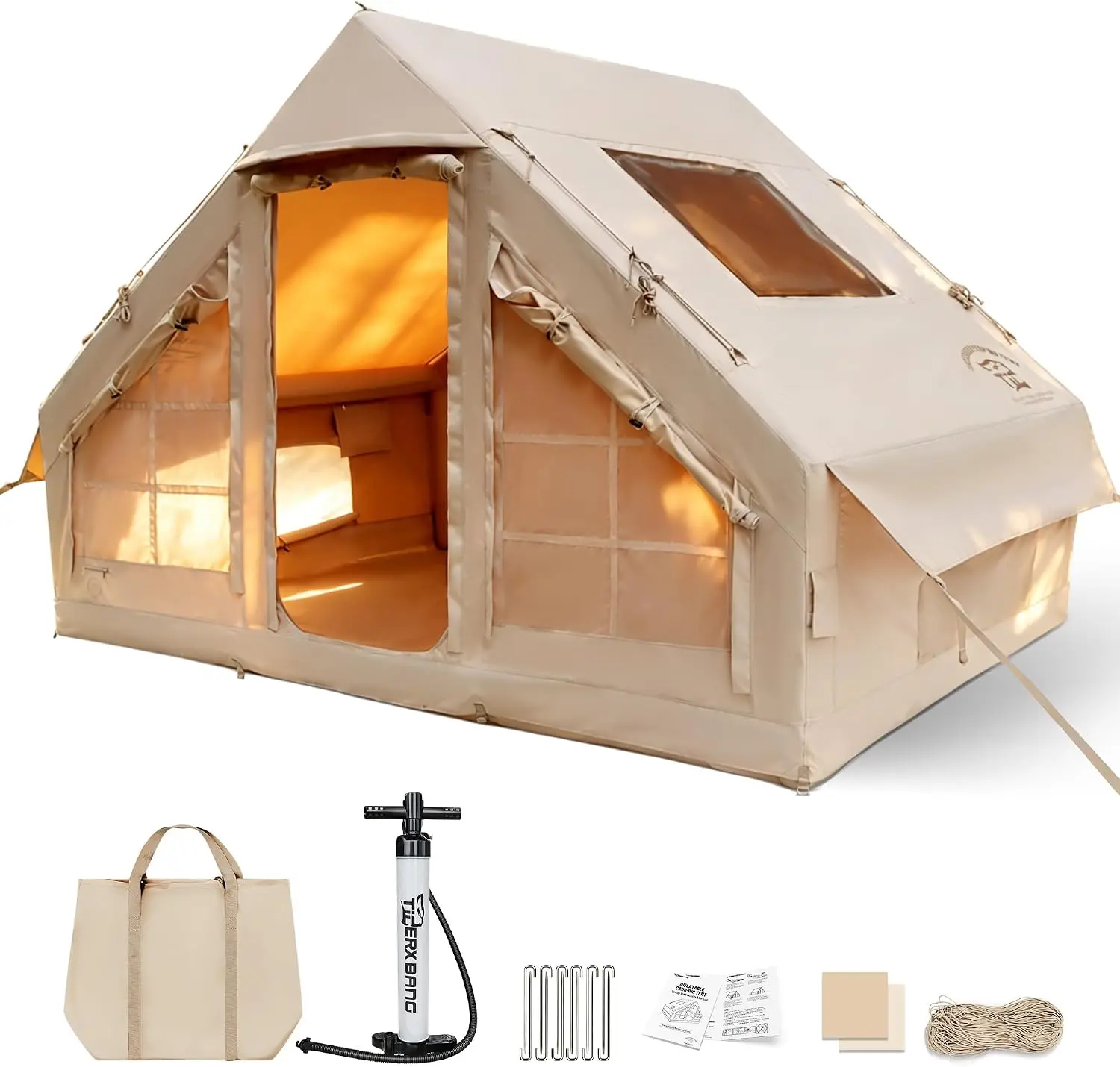 Inflatable camping tent with skylight and stove opening - Quick assembly, all-season inflatable tent, waterproof oxford fabric 1