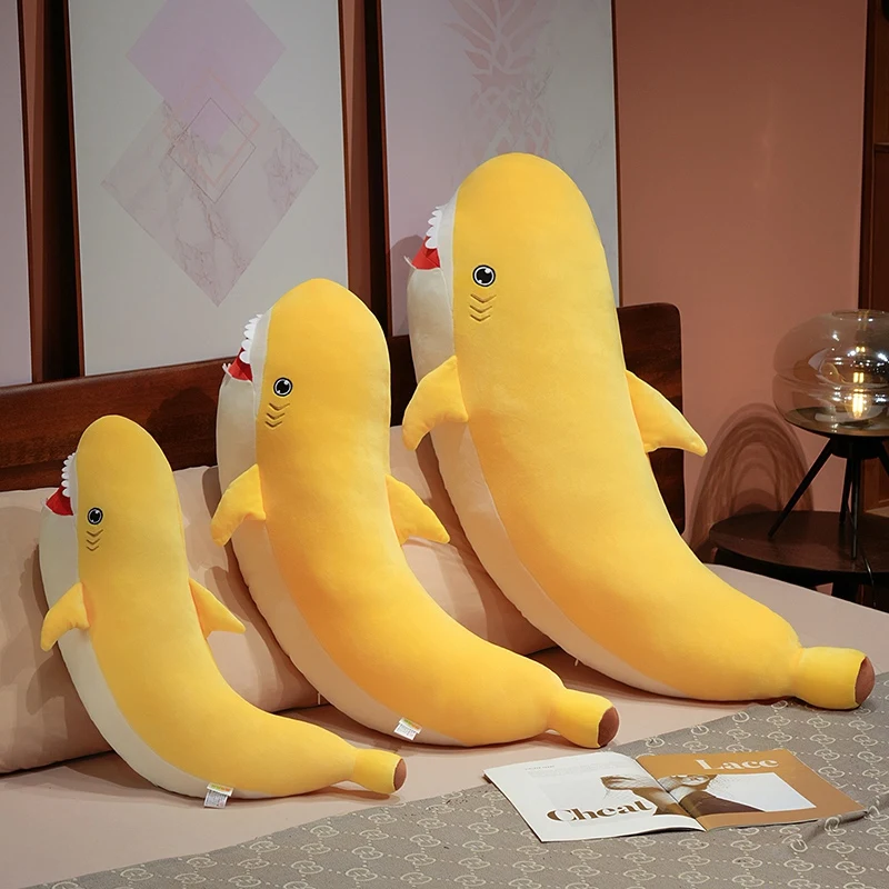 60-95CM Cartoon Shark Banana Stuffed Animal Plush Toy Doll Children's Creative Shark Banana Combination Handmade Doll
