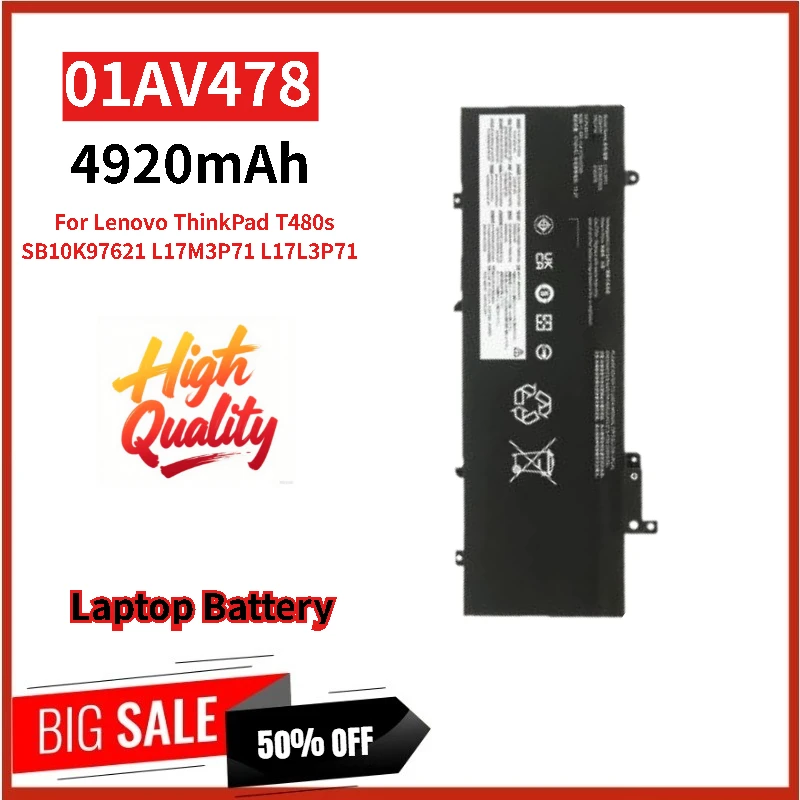 High Quality Replacement Laptop Battery 01AV478 11.58V 57Wh 4920mAh for Lenovo ThinkPad T480s L17M3P71 L17L3P71 SB10K97621