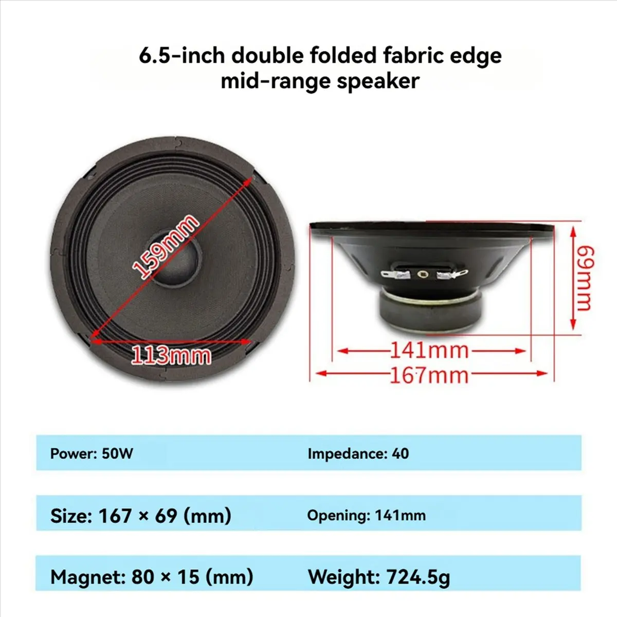 *AA90P 2pcs 6.5inch Speaker 50W 4Ω Midrange Audio Speaker Sound Speaker Unit HiFi Music Stereo Midrange Loudspeaker