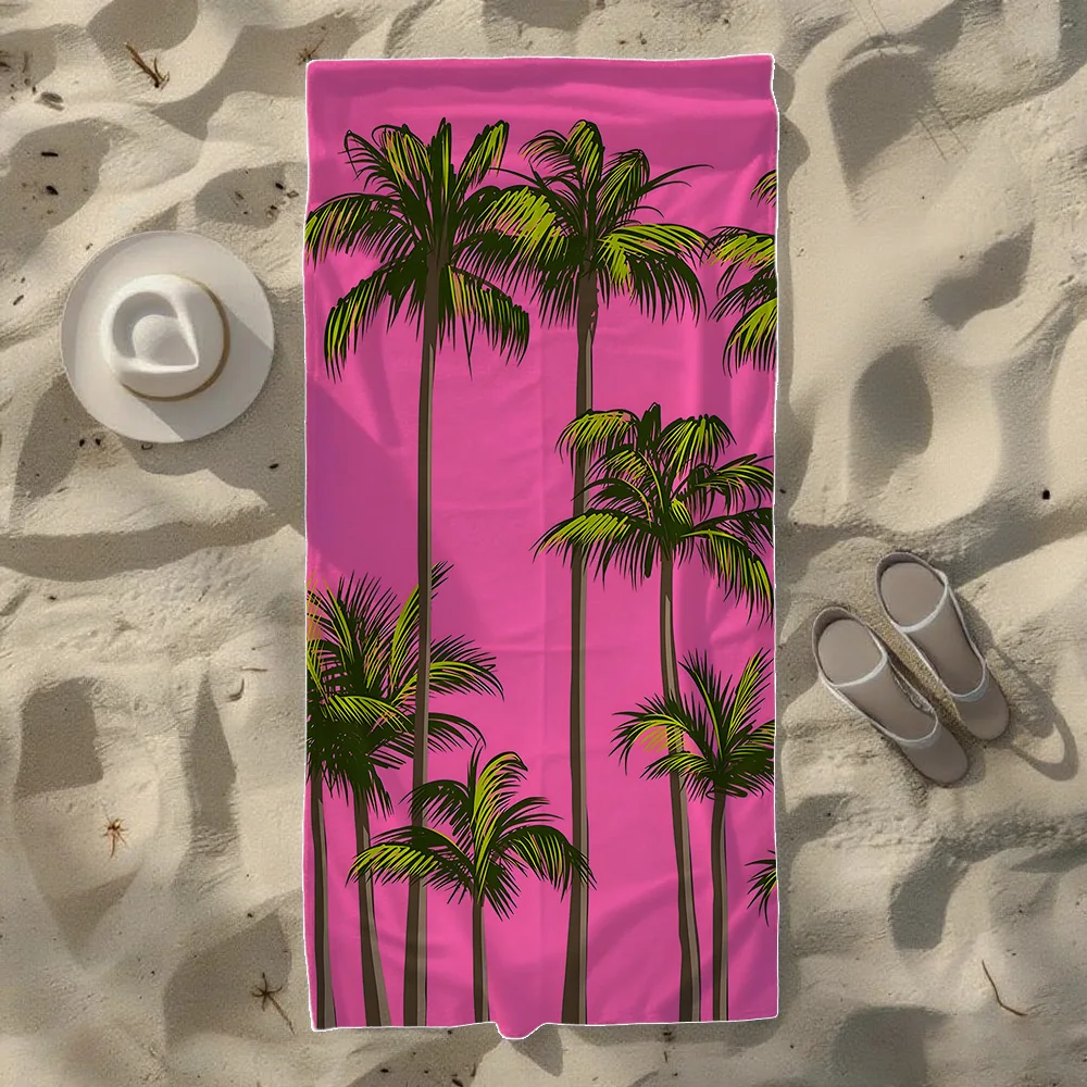 Pink & Turquoise Palm Tree Silhouette Beach Towel, Soft Durable Quick-Drying, Ideal For Summer Beach, Swimming & Camping