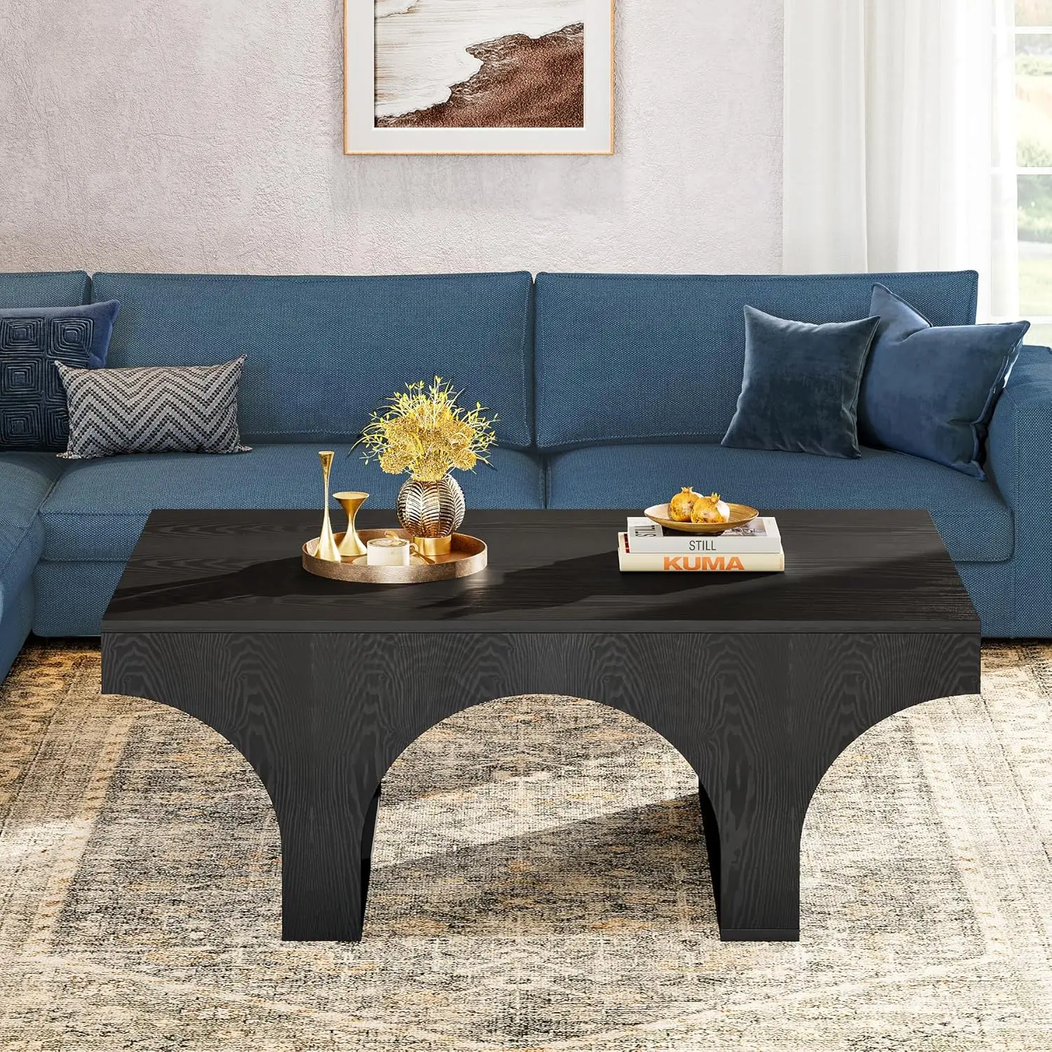 Mesa de centro triarends-moderna para sala de estar, mesa de centro retangular, mesa de centro baixo com arqueado, 47 polegadas