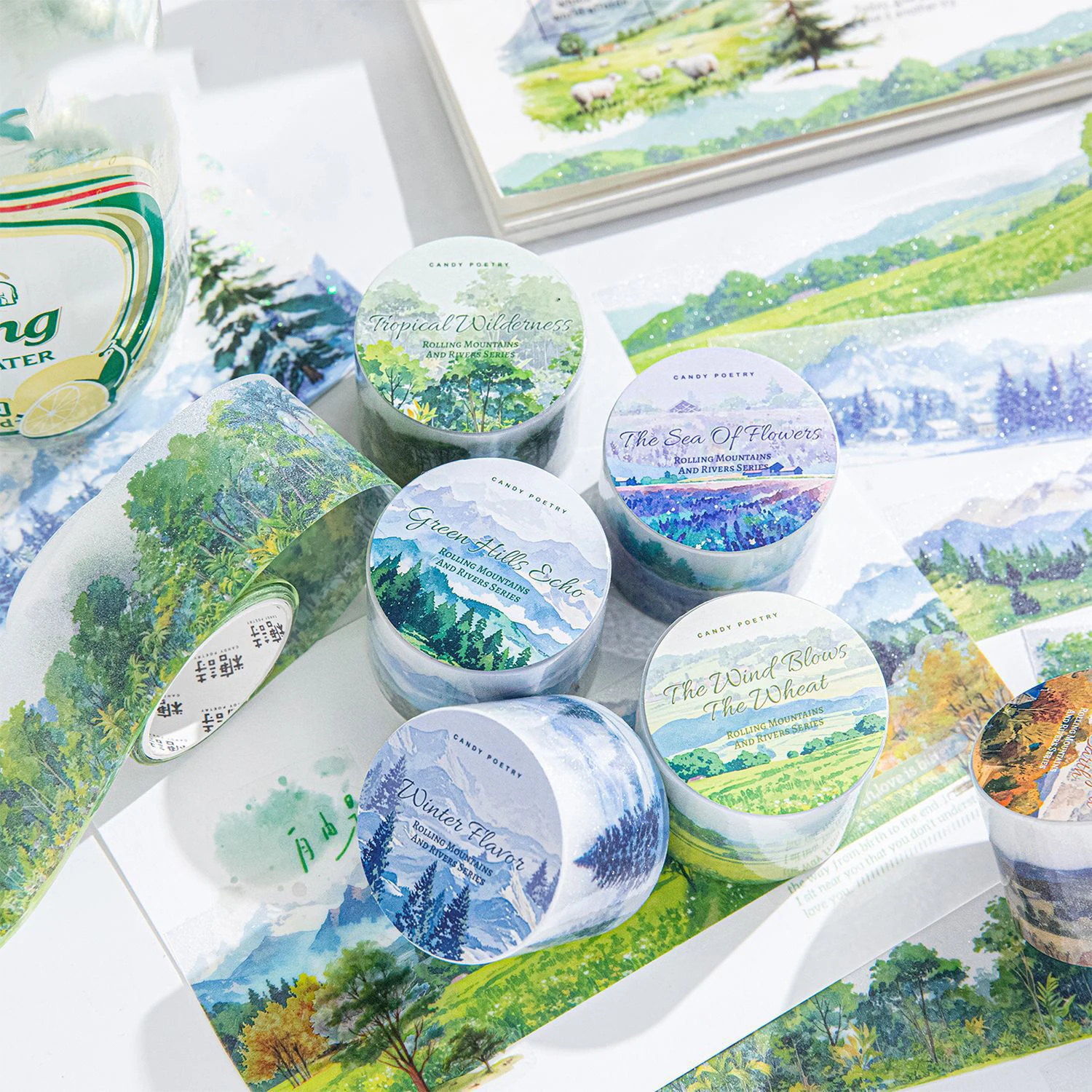 JIANWU 30mm*200cm Rolling Mountain and River Series Vintage Tree Landscaping PET Tape Creative DIY Journal Collage Stationery