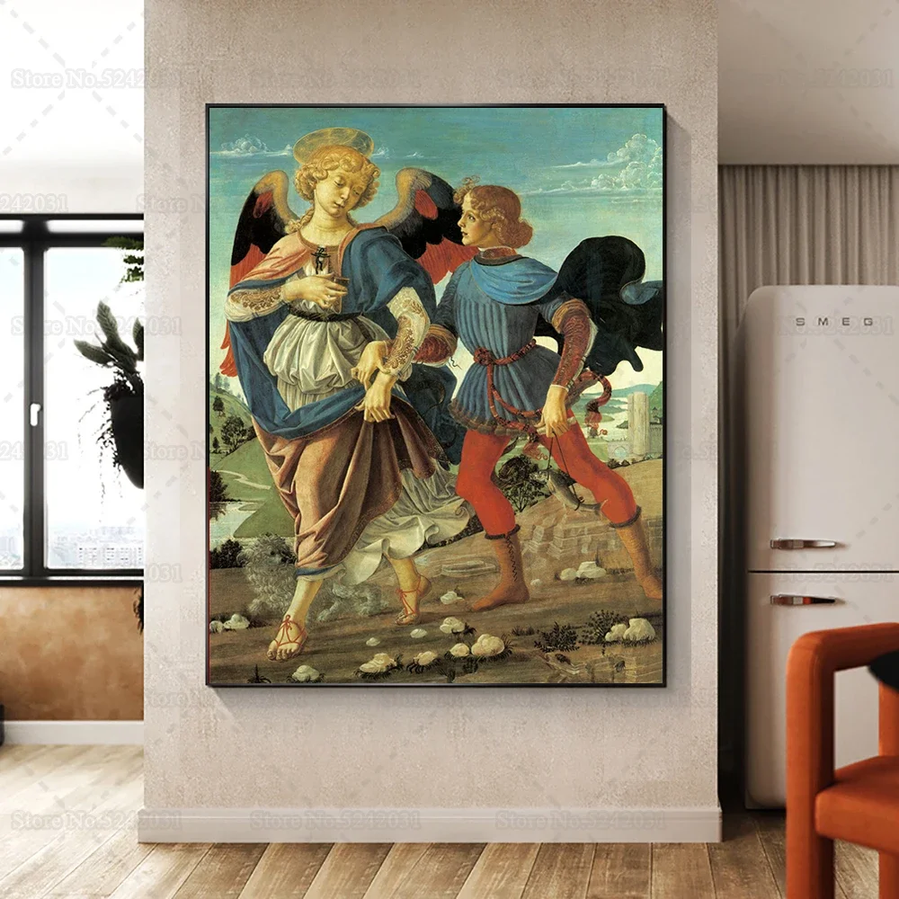 Verrocchio Tobias and The Angel Canvas Painting Input By Young Da Vinci Altar Wall Art Poster Home Decor