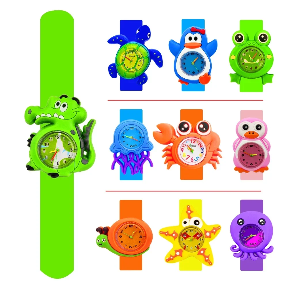 Factory Wholesale Slap Children Watches Student Clock 3D Cartoon Aquatic Animal Toys Boys Girls Watches for Kids Birthday Gift