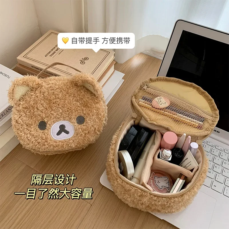 กระเป๋าแต่งหน้าลายการ์ตูนหมีน่ารักสำหรับผู้หญิง กระเป๋าใส่อุปกรณ์อาบน้ำและกระเป๋าเก็บของแบบพกพาขนาดใหญ่