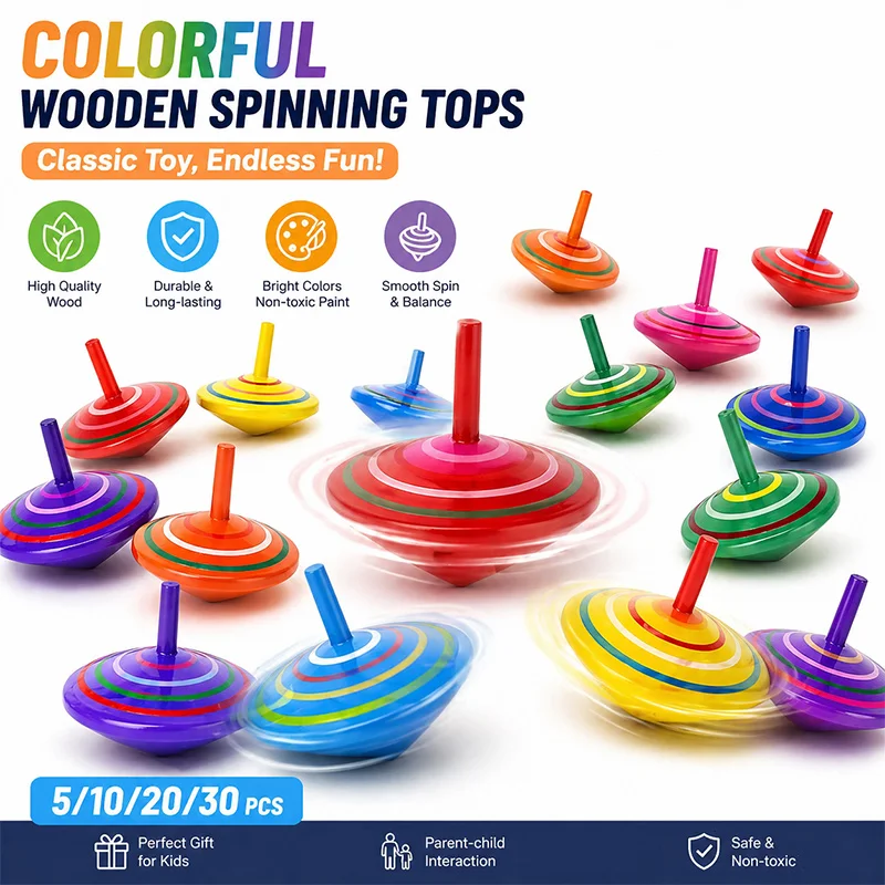 5/10/20/30pcs Spinning Toys Rainbow Wooden Gyro Tops for Kids Birthday Party Favors Classroom Prizes Sensory Play Gift