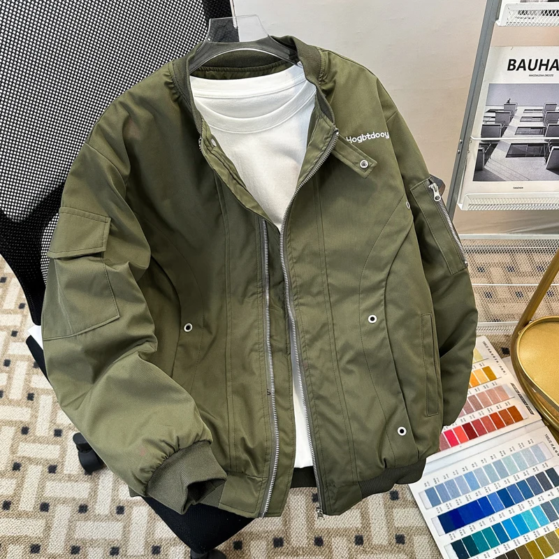 

American Style Thickened Cotton Jacket Men's Baseball Warm Outerwear Autumn Winter Loose Fit Pilot Coat Youth Fashion