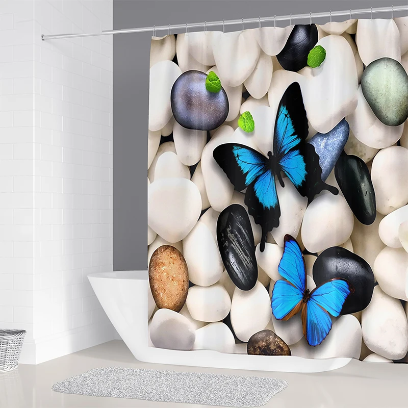 Pebble Printed Shower Curtain Fabric Washable Curtain with Hook Bathroom Decorative Curtain Rocks 3D Shower Curtains 240*180cm