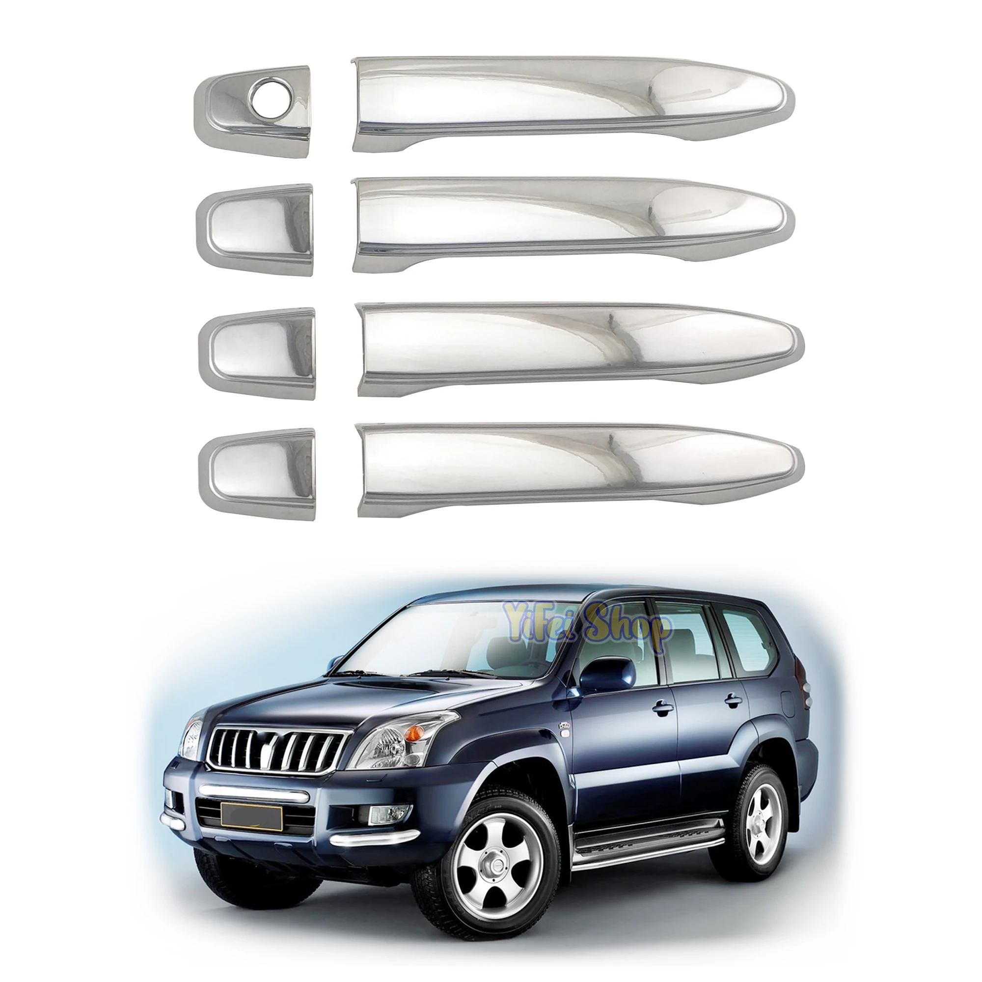 

For Toyota Land Cruiser Prado FJ120 4000 2700 2003-2009 ABS Plastic Chrome Car Accessorie Door Handle Cover Trim Paste Style