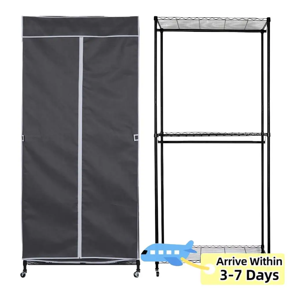 

Rolling Clothing Rack with Wheels Multifunctional Portable Storage Closet with Cover for Coats Shirts Dress