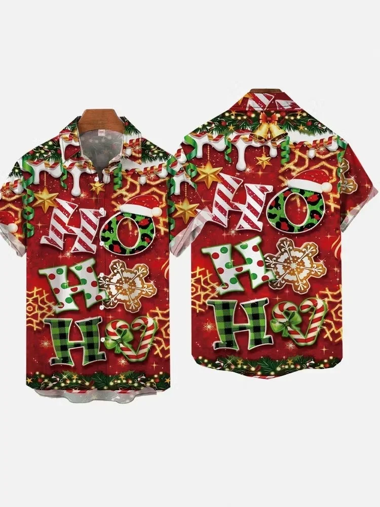 Eye-Catching Merry Christmas Colorful Blocks Christmas Patterns Printing Cuban Collar Hawaiian Short Sleeve Shirt Hawaiian Shirt