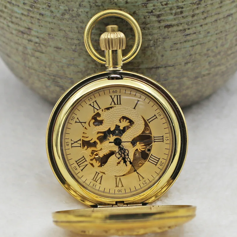 Automatic Mechanical Pocket Watch Dragon Totem Retro Flip Men and Women Necklace Watch Automatic Clockwork Pocket Watch Amazon C