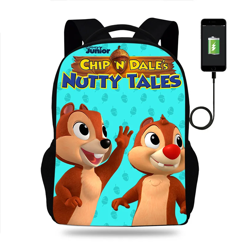 Fashion Disney Chip n Dale Backpack Boys Girls School Bag Teenager Book Bags Men Women Rucksack USB Travel Knapsack Mochila