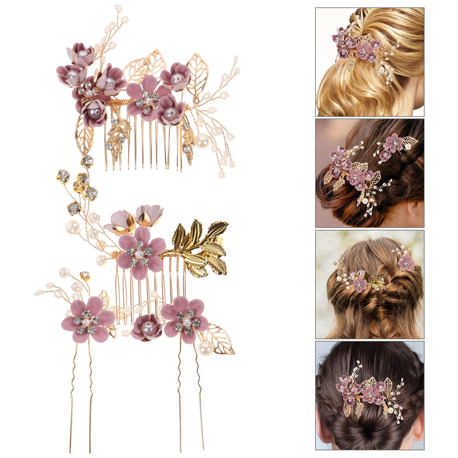 

Wedding Hair Comb Cute Purple Accessories Bridal Crystal Miss Combs for Women Decorative Vintage