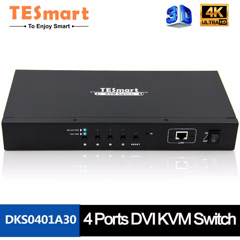 TESmart  KVM Switcher 4 in 1 out DVI port USB 2.0 DVI-D 4K30HZ KVM Switches