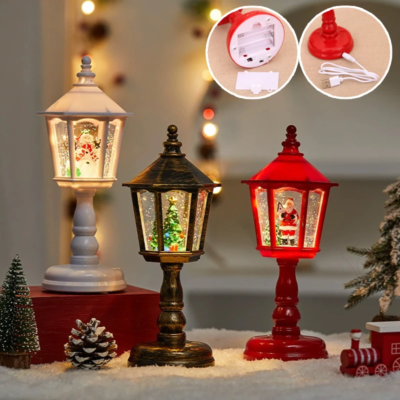 

2025 Hexagonal Snow Globe Lantern Battery & Wired Powered LED Christmas Decor with Glitter Music Water Night Light Table Gift