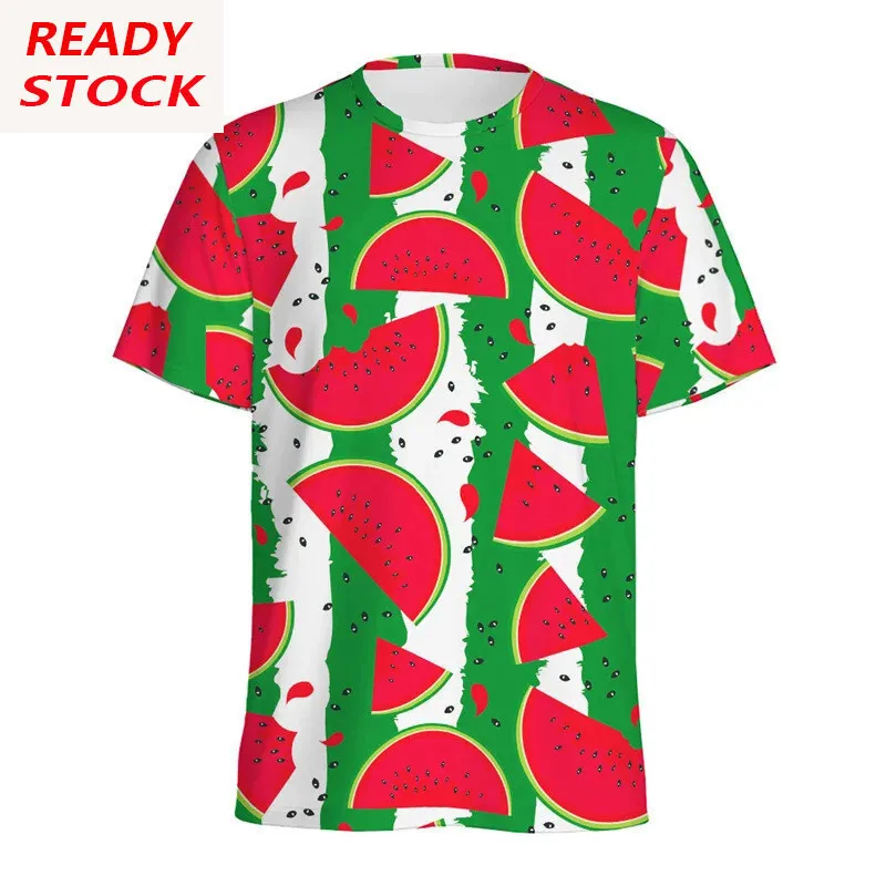 Men Summer Fruit Watermelon Graphic T Shirts Multi Prints Short Sleeve Holiday Beach Casual Tops Ready Stock