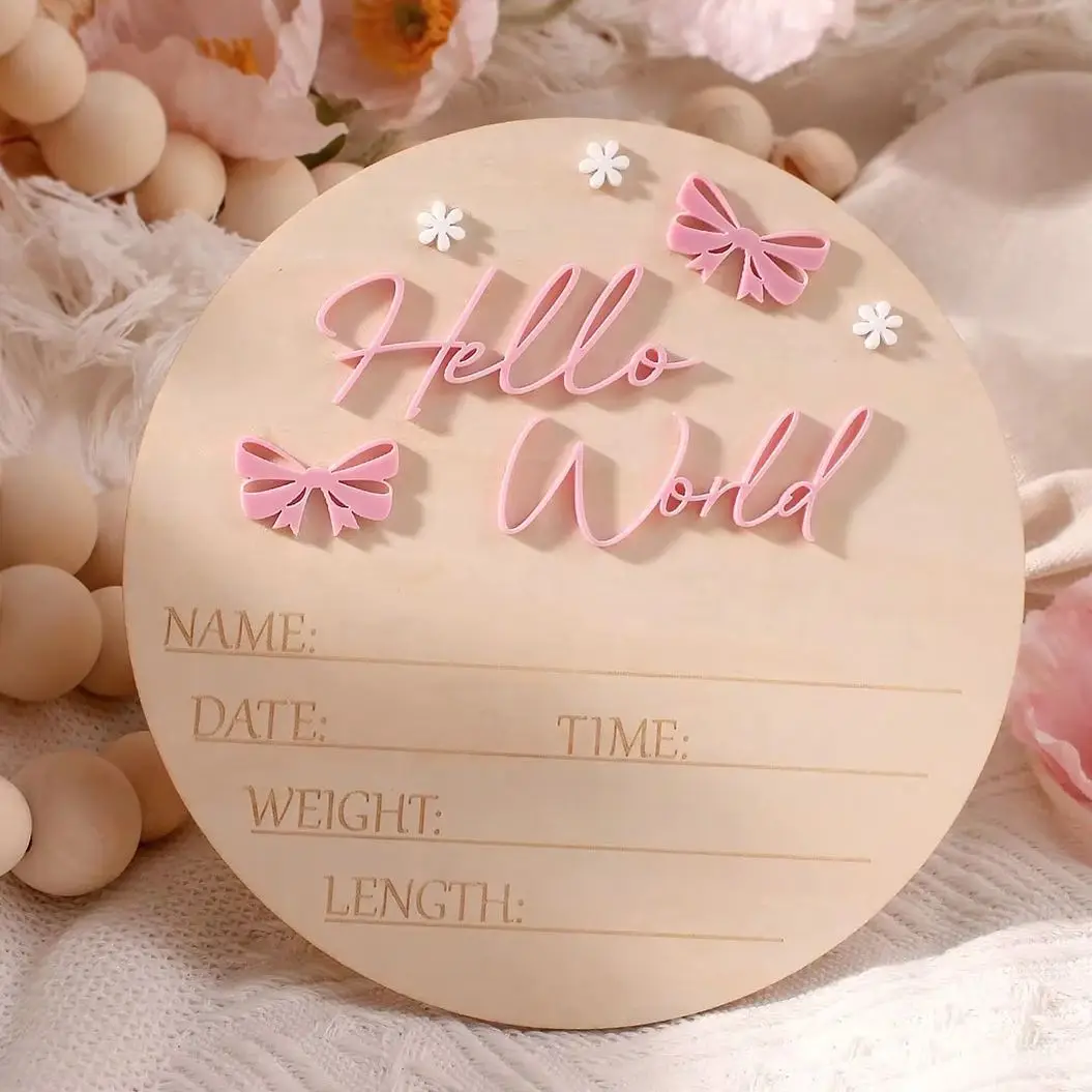Hello World Newborn Name Sign Dusty Pink Butterfly Star Deco Baby Birth Announcement Sign For Hospital  Newborn Props