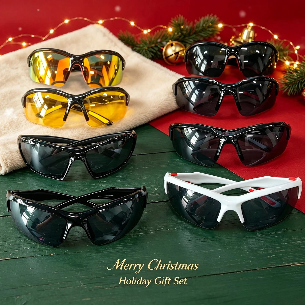 8-Piece YUKY Men's Polarized Fashion Sunglasses - Fitness, Running, Outdoor Glasses, Equipped with TAC Polarized Lenses - Dream True Color Coating Multi-Color Optional, Random Frame Color, Recommended Christmas and Halloween Gifts